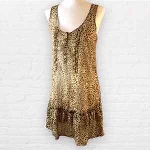 MYTH sleeveless see-through dress leopard print front buttons w/ruffled bottom